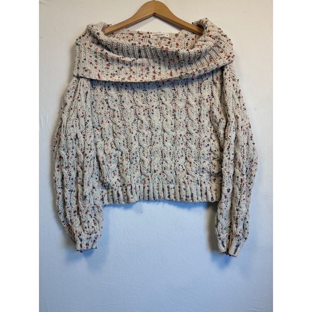 Moon & Madison Women's Confetti Cowl Cable Knit Sweater Ivory M Pullover
